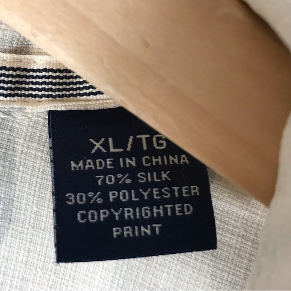 Tommy Bahama Camp Shirt Silk Blend Short Sleeve Wavy Pattern Cream Grey Men’s XL - Picture 5 of 13